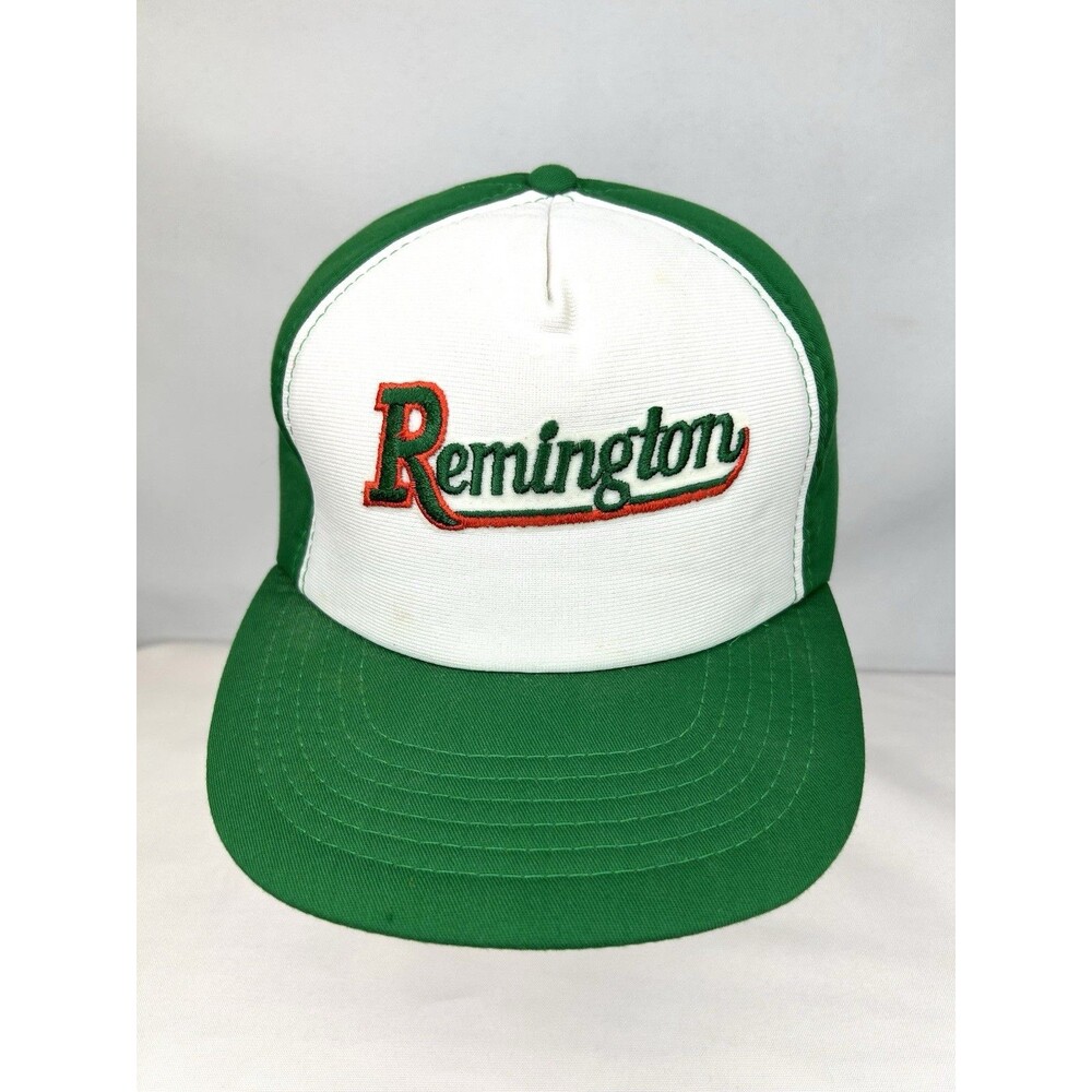 Vintage Remington Embroidered Logo Snapback Hat Cap Green Foam